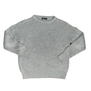 American Apparel Metallic Fisherman Pullover silver festive Knit Sweater Size M